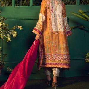 Farah Talib Aziz Elegant Orange and Pink Embroidered Dress